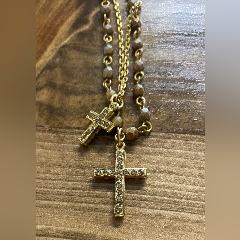 Seasonal Whispers Double Gold Chain Cross Necklace
